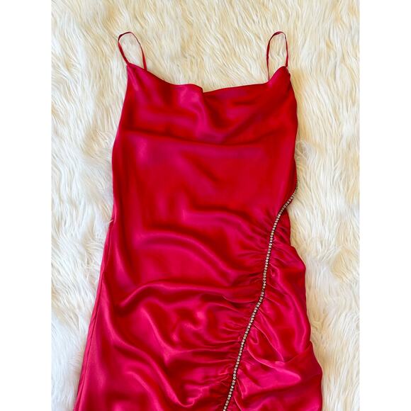 Cinq a Sept 100% Silk Emilia Dress Draped Spaghetti Strap Satin Crystal Midi - Picture 5 of 14